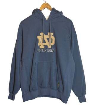 Vintage NCAA VF Imagewear Notre Dame Fighting Irish 3D Graphic Hoodie Blue LG